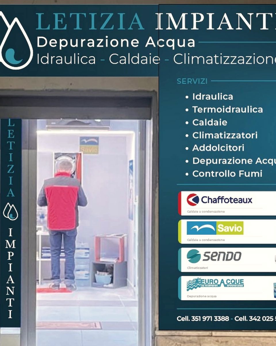 Ingresso della sede di Letizia Impianti con insegna ed elenco dei servizi